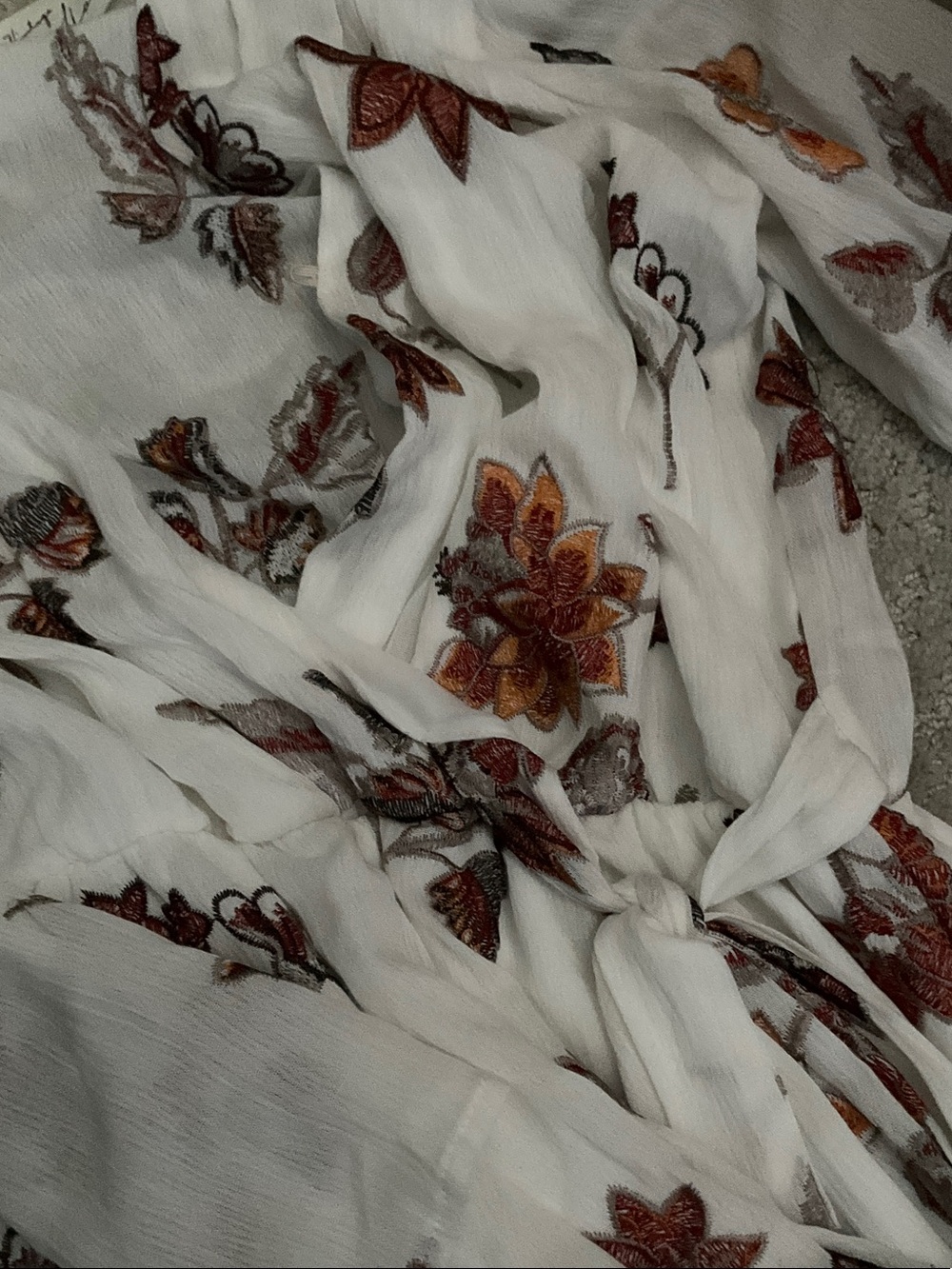 White Floral Wrap Romper with Rust Accents - Picture 3 of 3